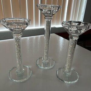 Silver Geometric Glass Candle Holders